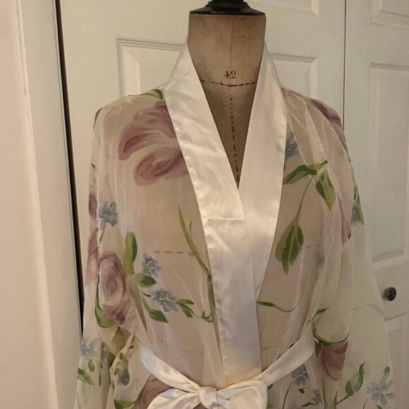 Lord & Taylor Women 100% Polyester Floral Semi-Sheer Robe Multicolor Medium - Picture 3 of 11